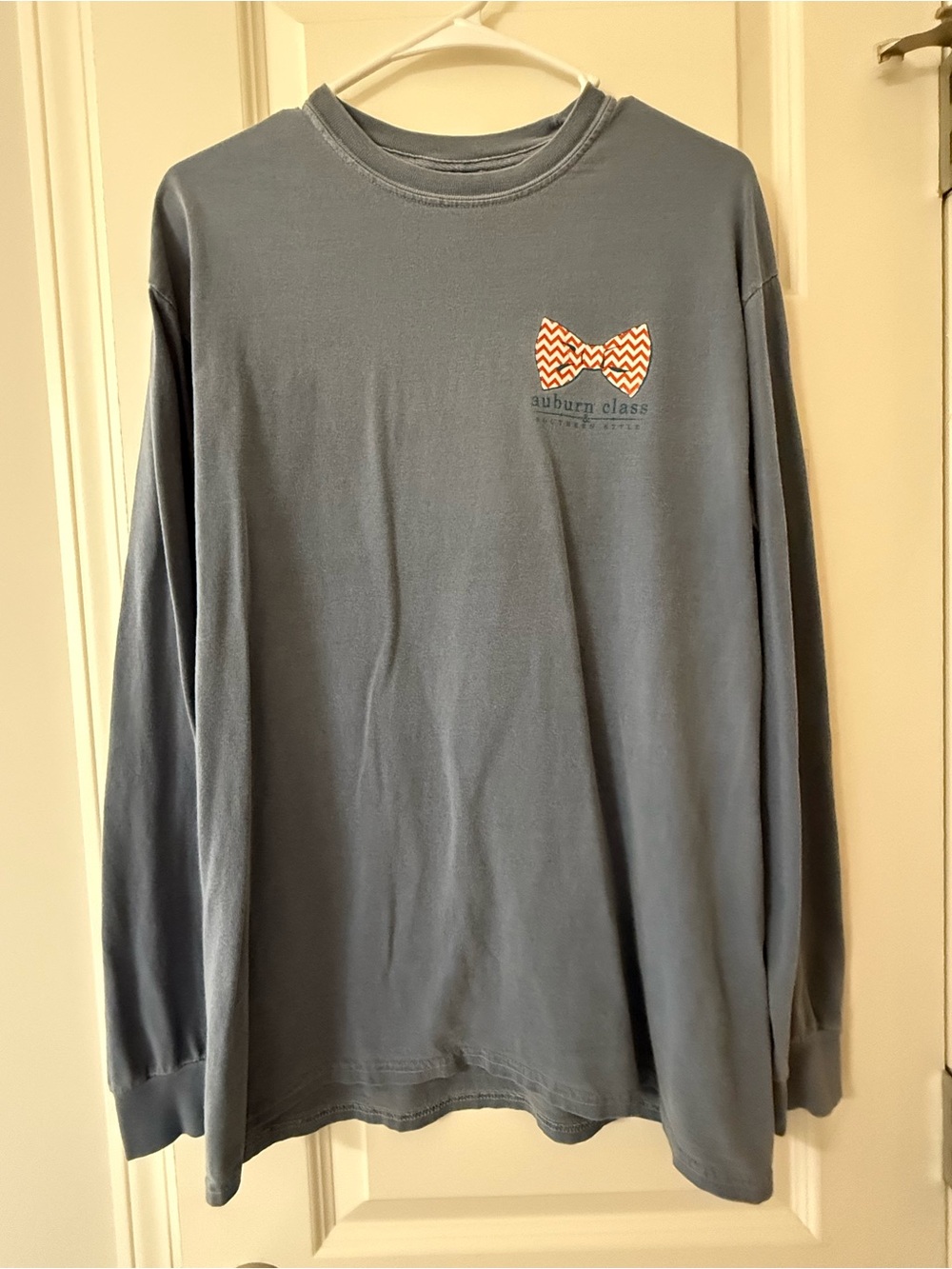 Southern Style Auburn Class Blue Long Sleeve Tee with Bow Size M Comfort Colors